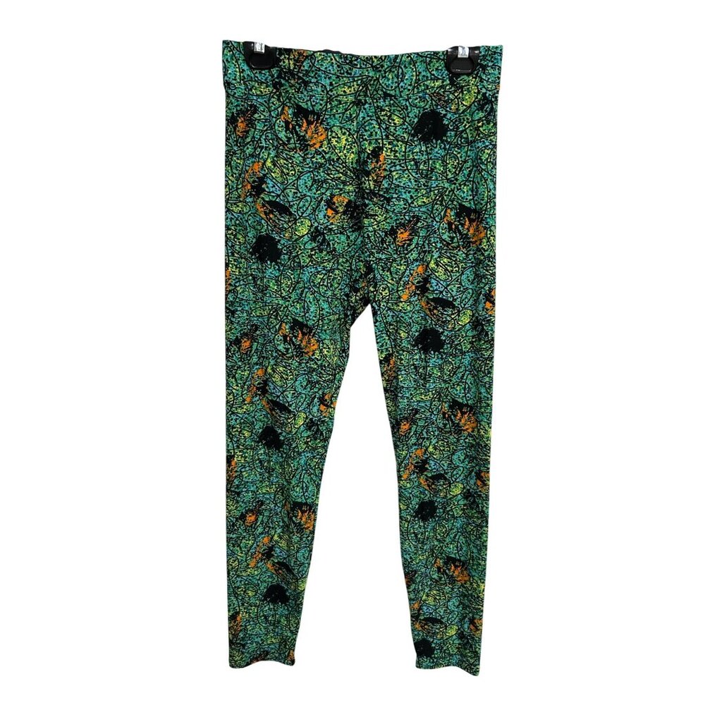 Chances R Green Abstract Pattern Elastic Waist Leggings Size L Stretchy Casual